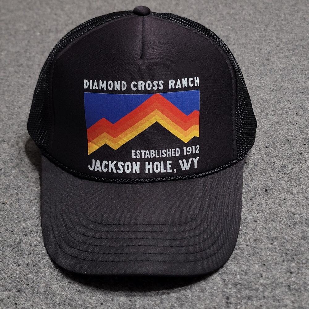 Diamond Cross Ranch Hat Baseball Cap Black Retro Foam Trucker Jackson Hole WY